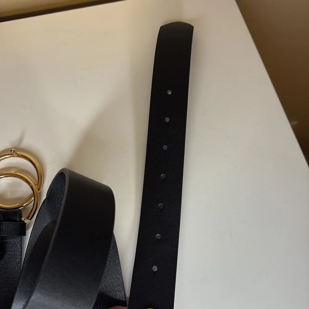 Women's Leather Black Belt Fashion Faux Leather Gold Circle Waist Belts 38-44”